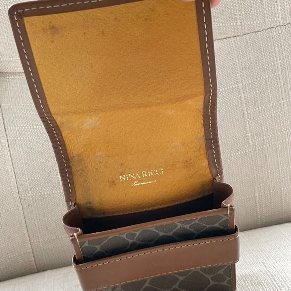 Nina Ricci Vintage Cigarette case/Card case Brown Signature Leather Case - Picture 11 of 12
